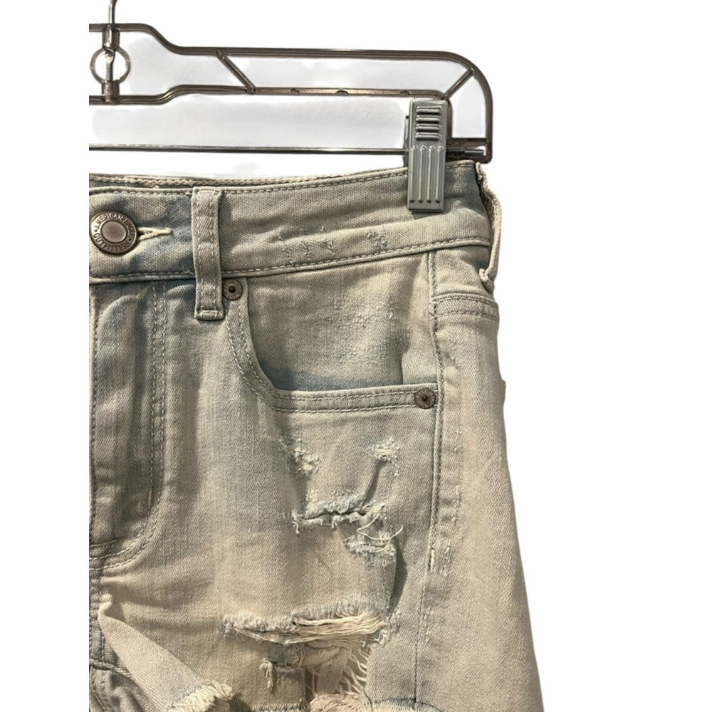 American Eagle Hi Rise Shortie Super Stretch Denim Shorts Size 2 Lace Pockets - Picture 3 of 8